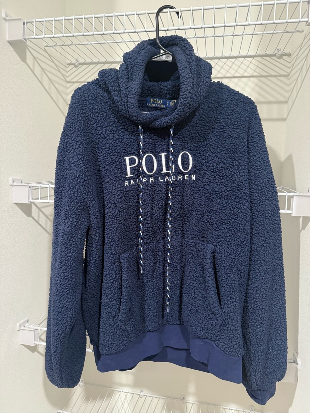 Polo Ralph Lauren Sherpa Fleece Hoodie Navy Logo Pullover Men’s Small